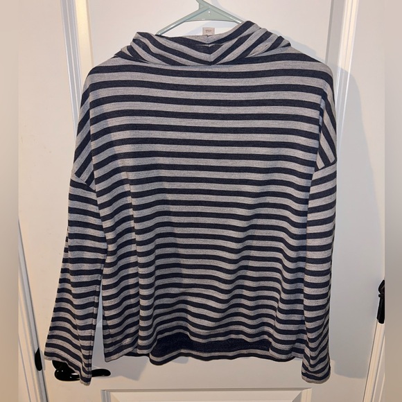 J.Crew Striped tunnelneck pullover sweatshirt size L navy and grey - Picture 3 of 4
